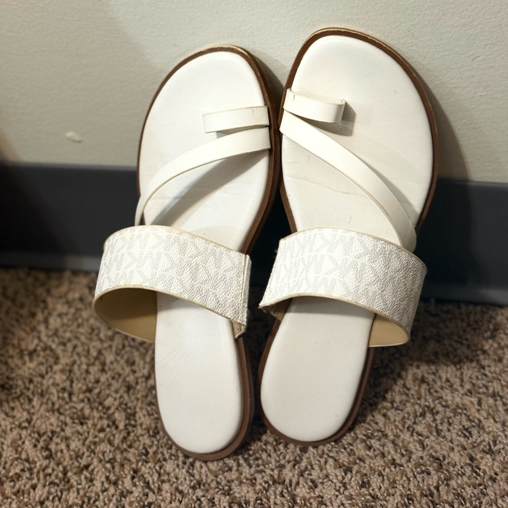 White Michael kors Slide Sandals